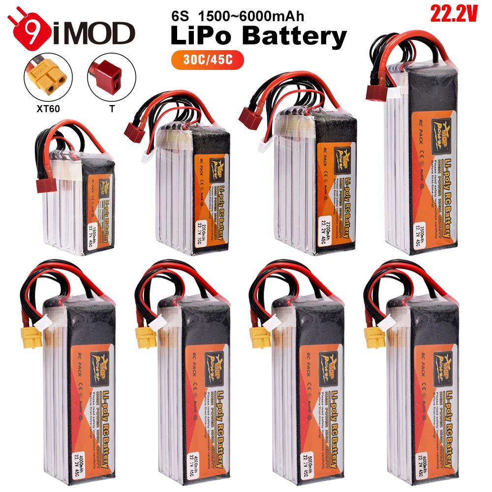 9IMOD RC Battery 22.2V 1500/2200/3500/4000/4500/5000/6000mAh with XT60/T Plug For RC Drone Car Boat