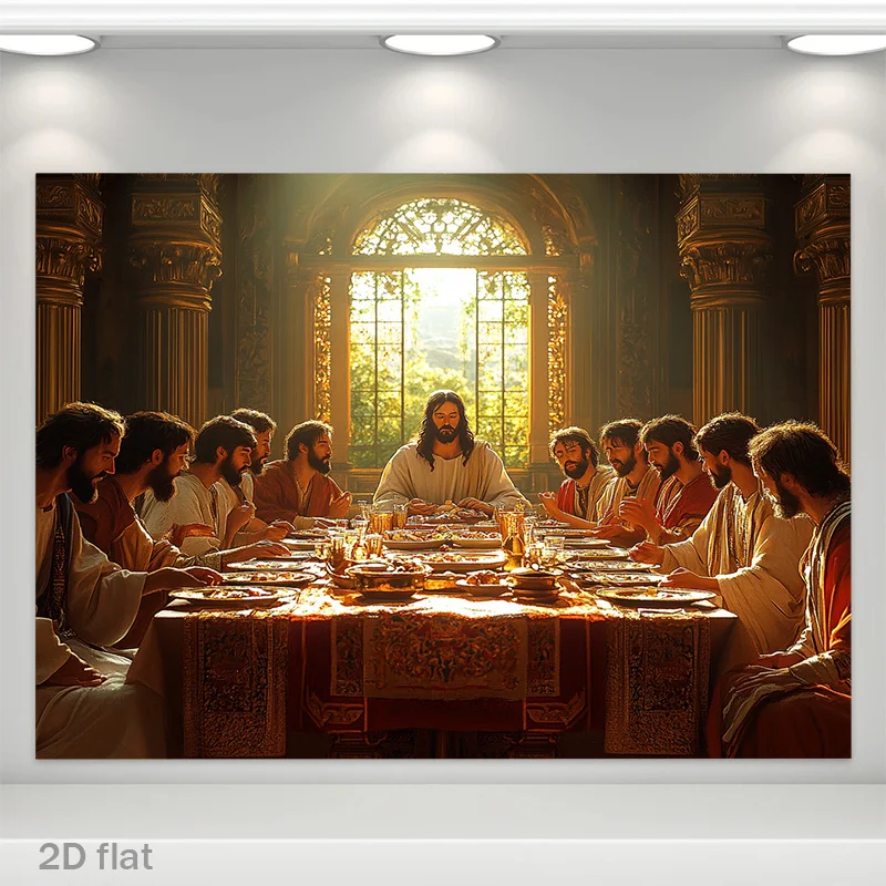 2D Flat, Last Supper Tapestry Jesus Christ Religious Christian Biblical Scene Dining Table Faith Spiritual Wall Art