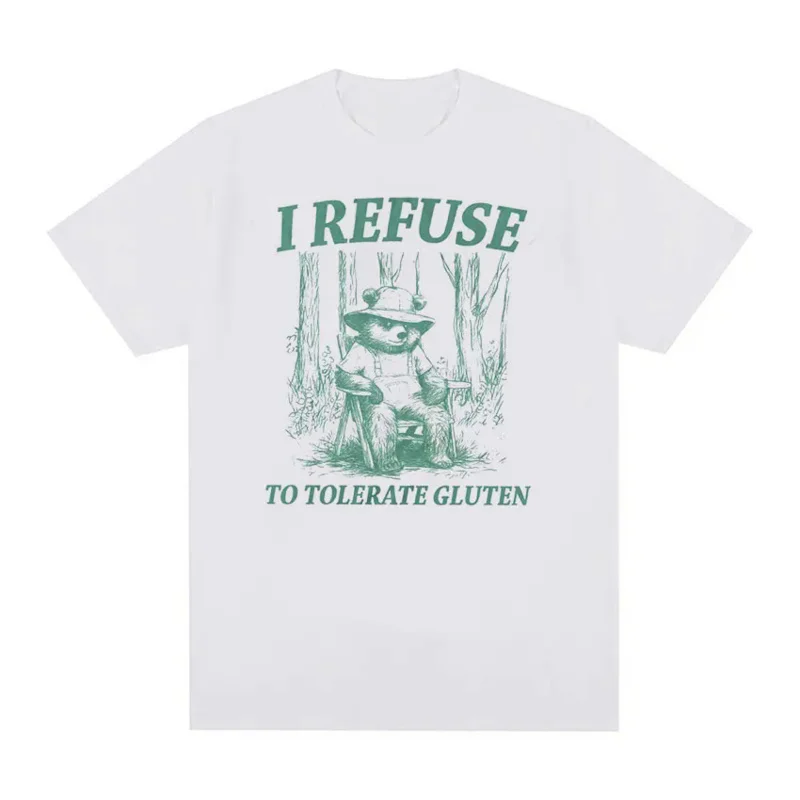 Funny I Refuse To Tolerate Gluten Meme Panda T Shirt Men Women Retro Aesthetic Fashion T-shirts Casual Cotton Oversized T-Shirt