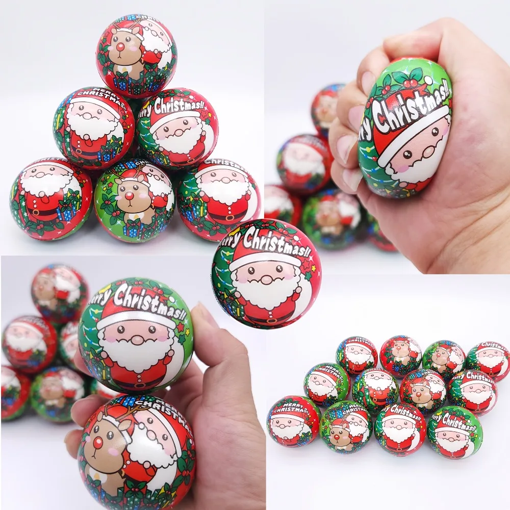 1/12 pièces boules anti-Stress de noël jouets en vrac mousse PU balles anti-Stress père noël jouets anti-Stress cadeau de noël cadeaux de fête