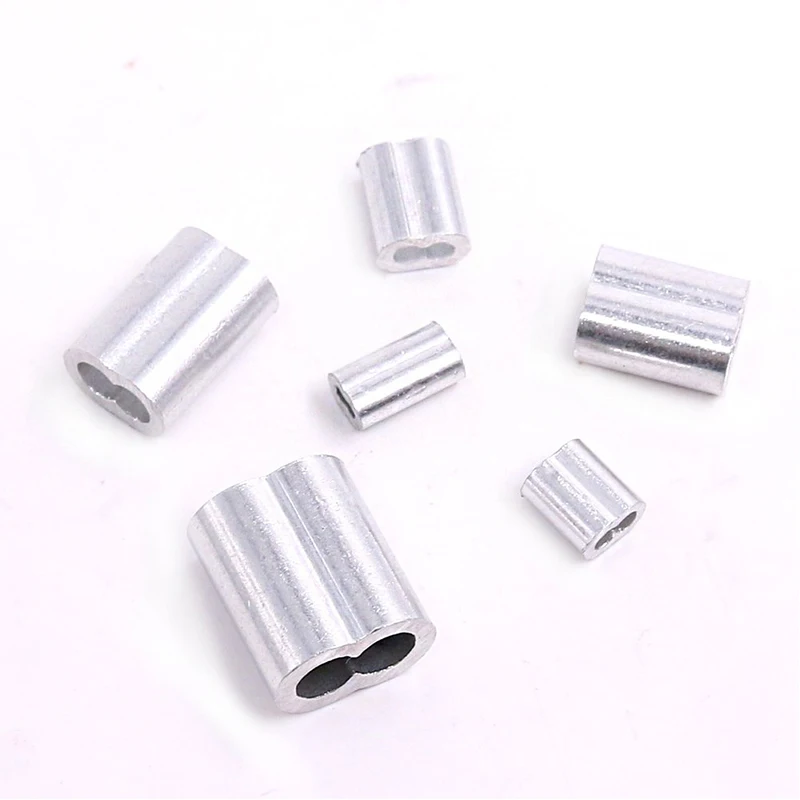 240Pcs 6 Size Aluminum Double Barrel Ferrule Crimping Loop Sleeve for Wire Rope and Cable Line End Assortment Kit