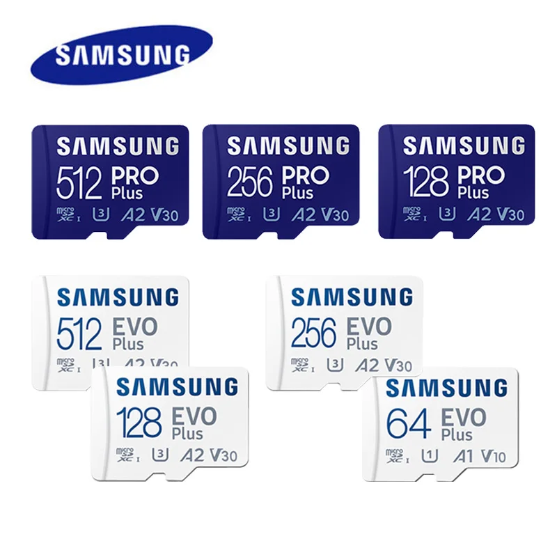 SAMSUNG-tarjeta de memoria EVO/PRO Plus, 64G, A1, Micro SD, 128G, 256G, 512G, U3, A2, V30, grabadora de Monitor, cámara, tarjeta TF dedicada