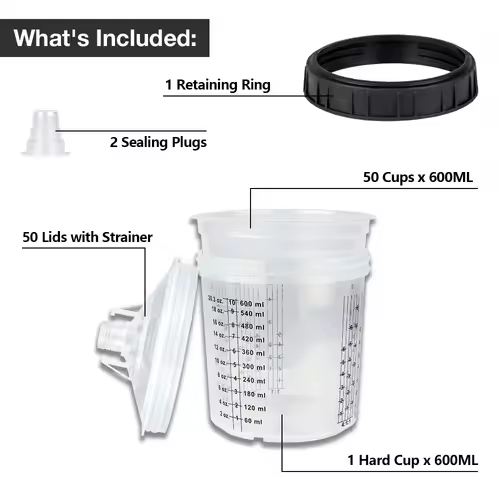 50Pcs/Set Spray Gun Paint Mixing Cup H/O Quick Cup Spray Gun Tank 160ML/300ML/600ML Disposable Paint Cup - Image 4