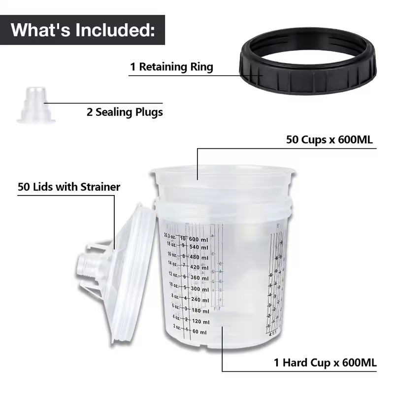 50Pcs/Set Spray Gun Paint Mixing Cup H/O Quick Cup Spray Gun Tank 160ML/300ML/600ML Disposable Paint Cup - Image 4