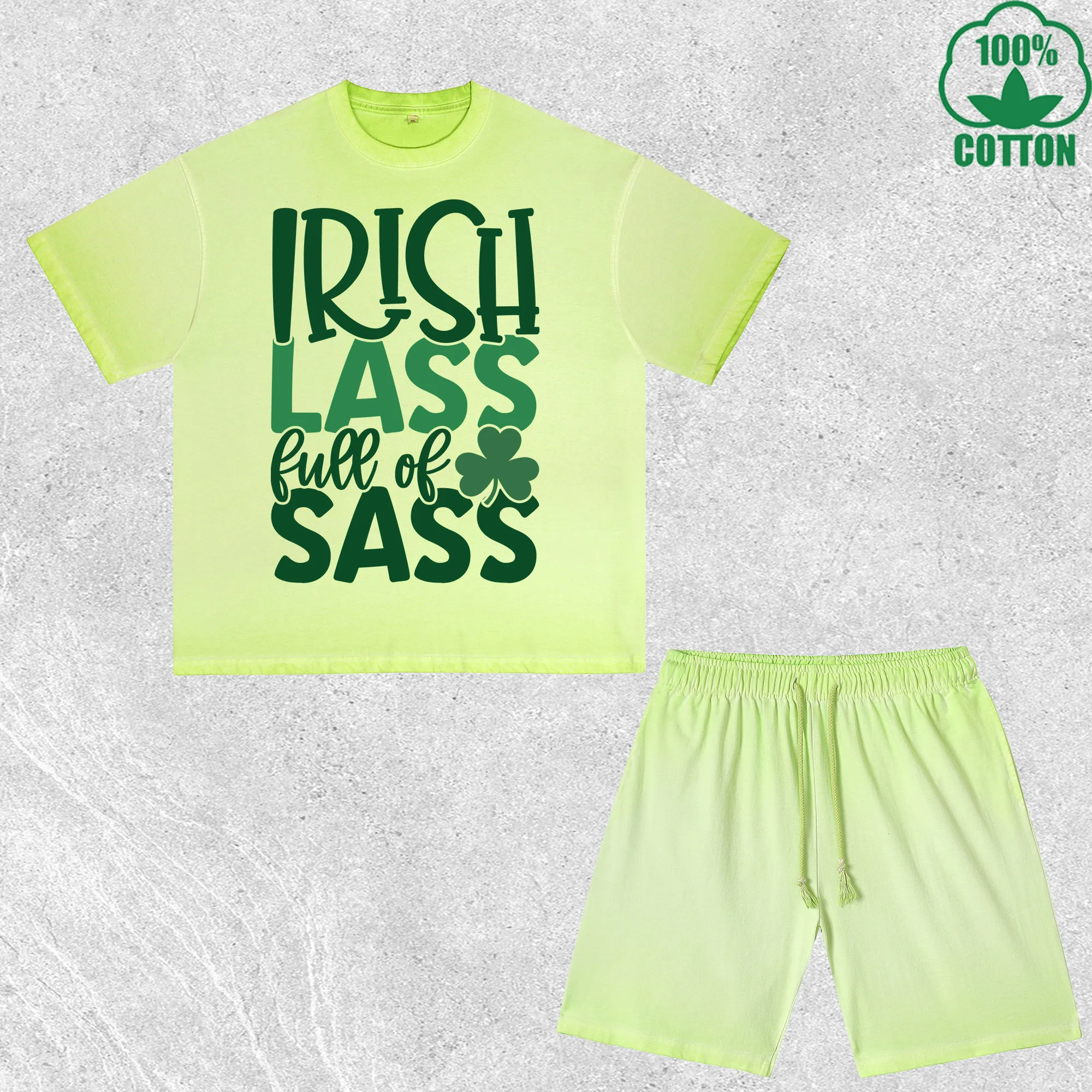 

Комплект из футболки и шорт IrishLassFullOfSass с принтом и эффектом потертости, разноцветный, свободный крой, модный, 100% хлопок, выгодный набор