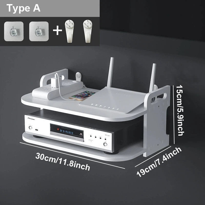 Wall-Mounted Router Cable Organizer Shelf Ventilated Neat Setup for Modem TV Set-top Storage Rack TV Box Desk Accessories Holder view 2