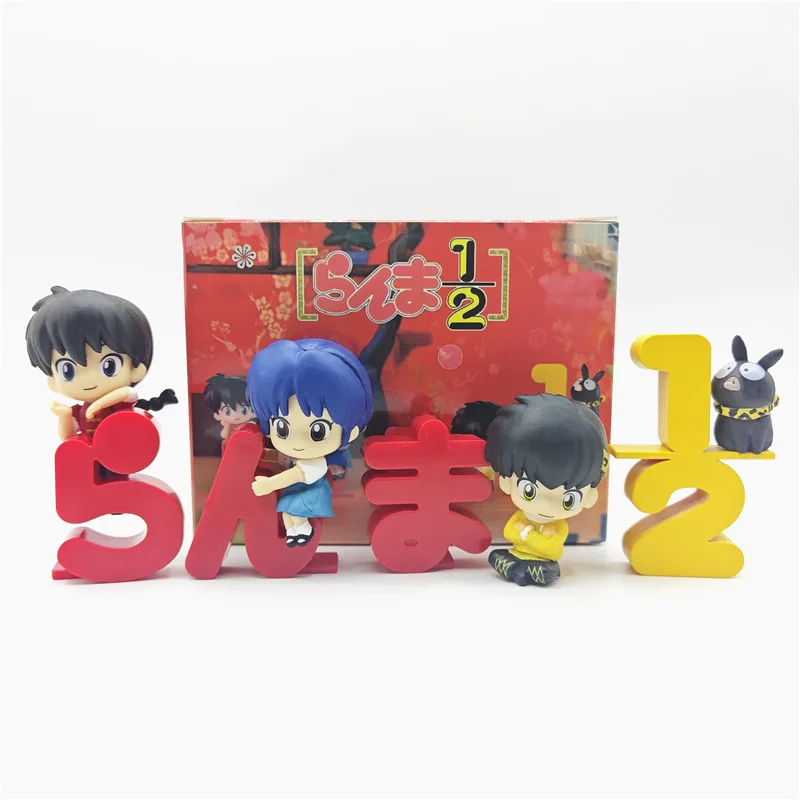 Aixlan 4 SZT. Figurka Ranma 1/2 Ranma Tendou Akane Wersja Q Śliczna Figurka Akcji PVC Anime Prezent Świąteczny Kolekcjonerska Figurka