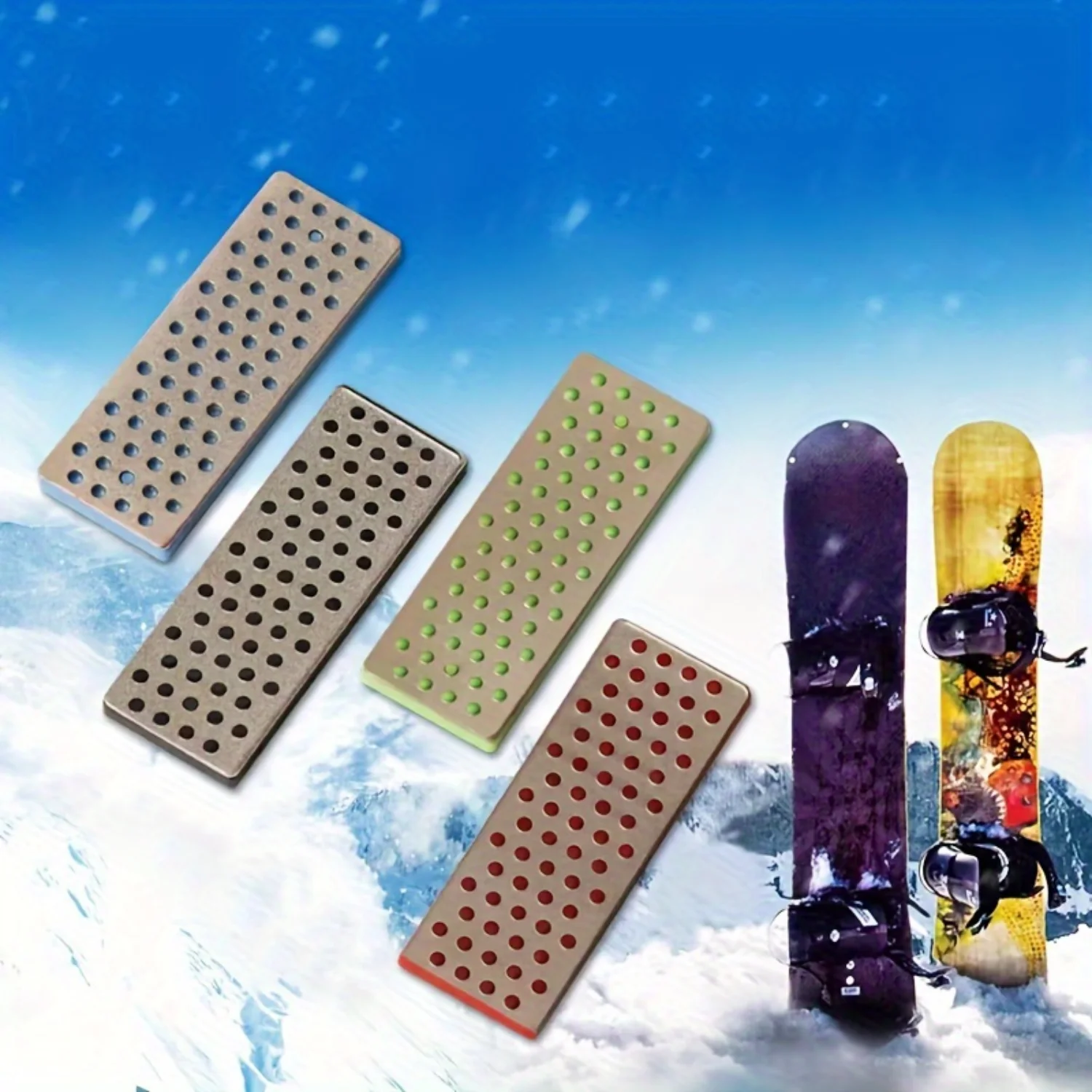 Diamond Sharpening Stones Set for Skiing Board, Ice Snowboard, Pole Edges - 4pcs - Professional Skiing Board Sharpeners