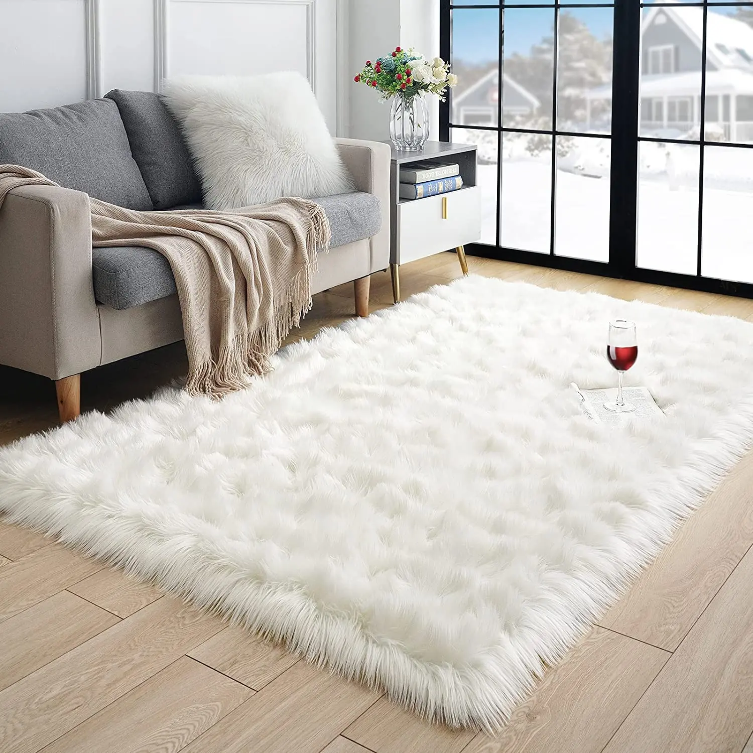 Artificial Wool Rugs Rectangular Round Artificial Sheepskin Shaggy Rugs Floor White Wool Fluffy Soft Floor Mats For Bedroom Livi