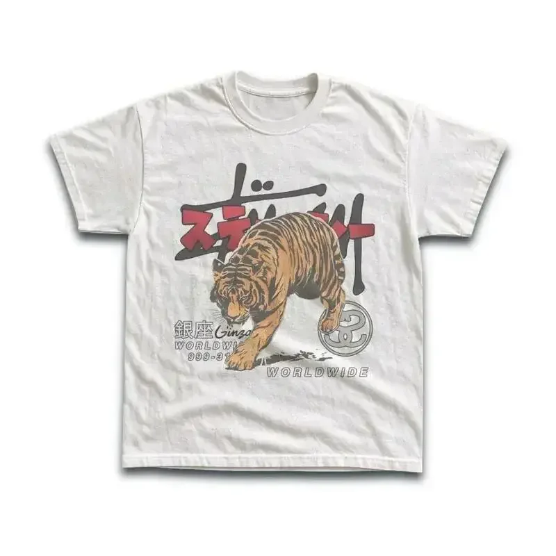 Men's and Women's T-shirt, Vintage Tiger Worldwide Graphic Tee, Y2k Insect Unisex Graphic Tees Gothic Grunge Emo Scene Amity Affliction Style Clothes Menswear Womenswear Streetwear