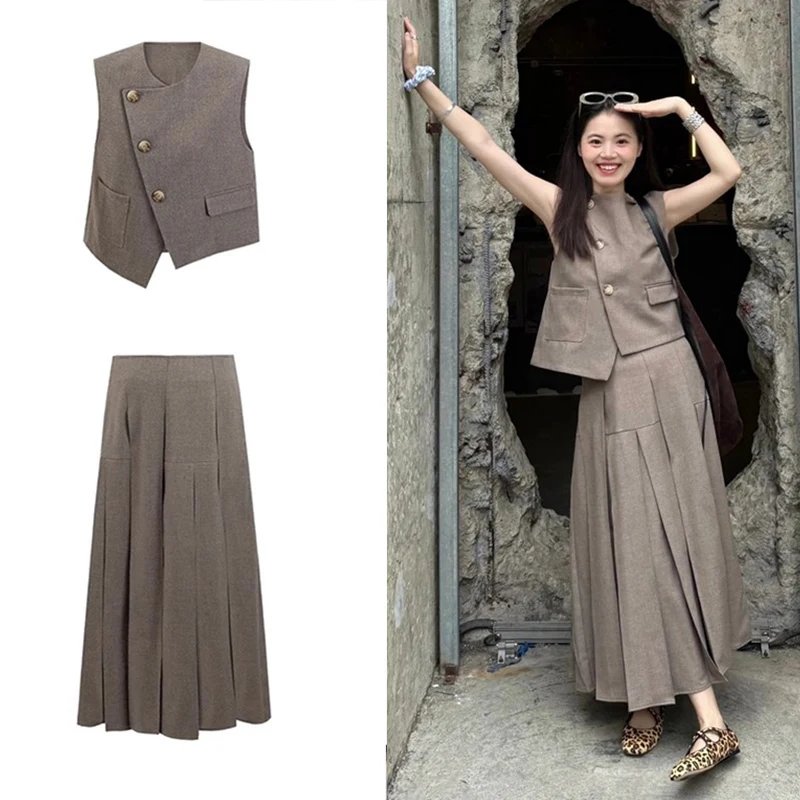 

Fashionable Asymmetric Design Suit Vest High Waist Long Midi Skirt Women's Clothing Spring Look26 Intelligent High Intelligence