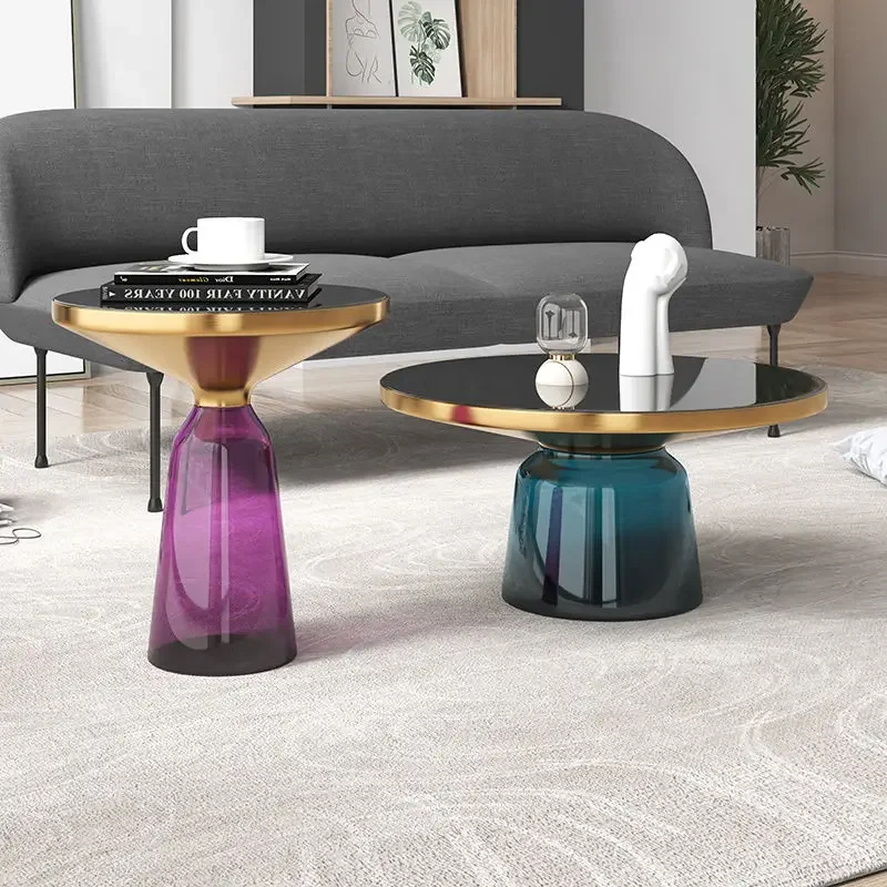 Luxury Glass Coffee Table Living Room Sofa Combination Round Side Table European Coffee Table Balcony Leisure Tables Storage