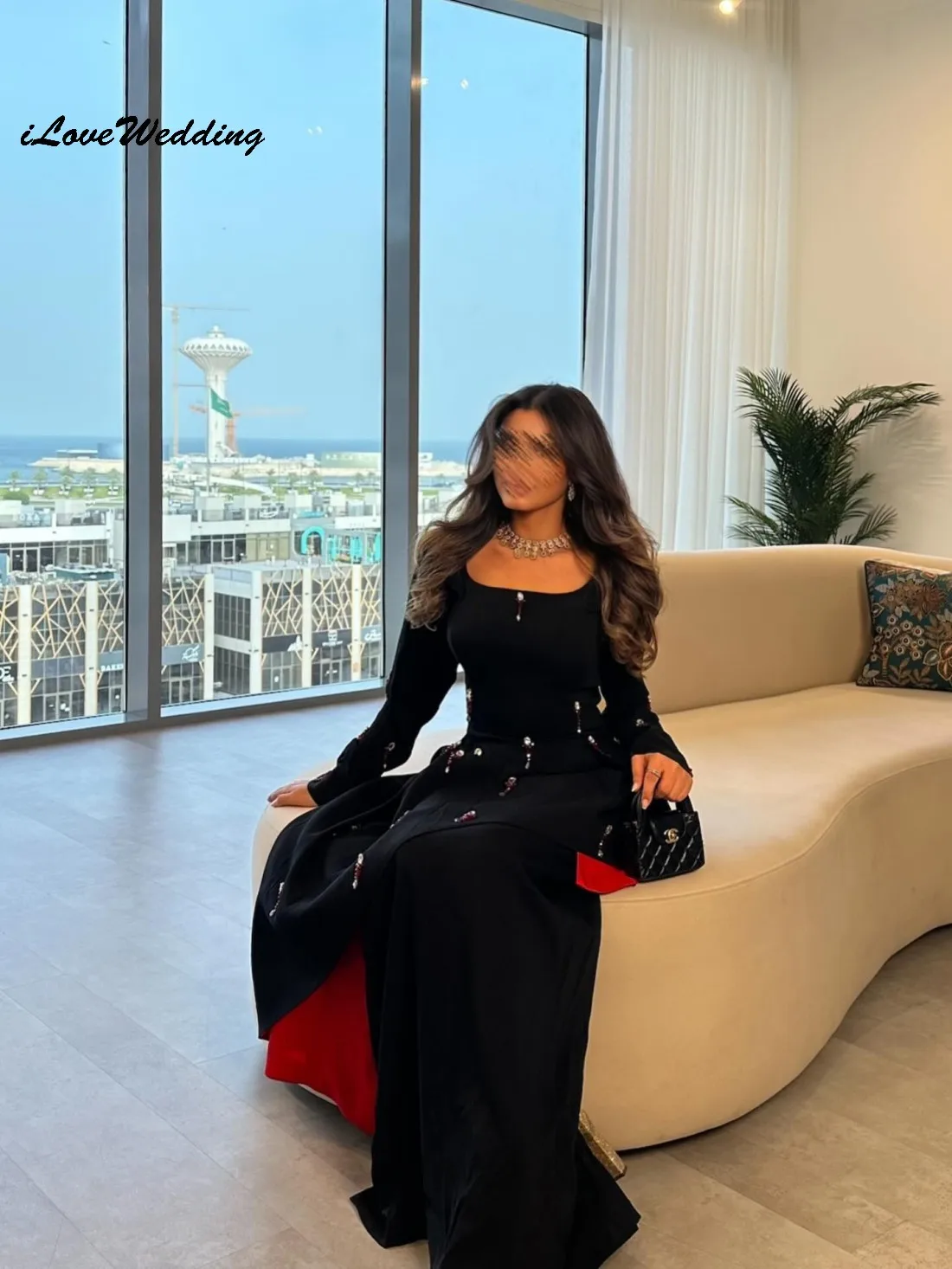 Customized Long Sleeve Elegant Crystal Evening Dress Formal Wedding Party Dress For Women Long Prom Dress For Gala Floor Length