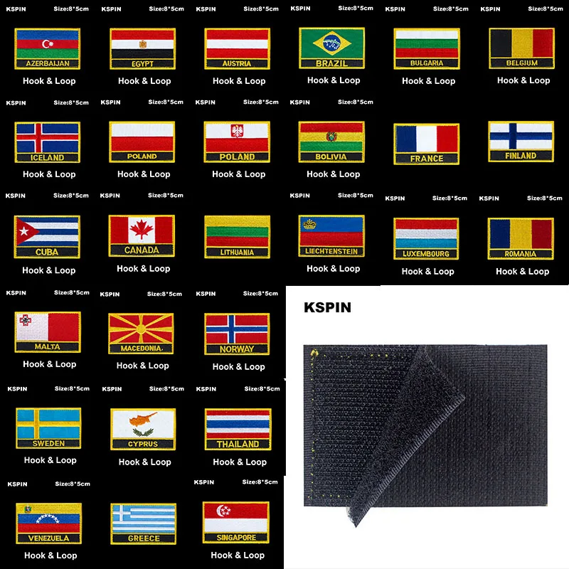 National Flag Patch Hook Loop Egypt Ireland Australia Brazil Belarus Badges Armband 3D Stick on Jacket Backpack Stickers