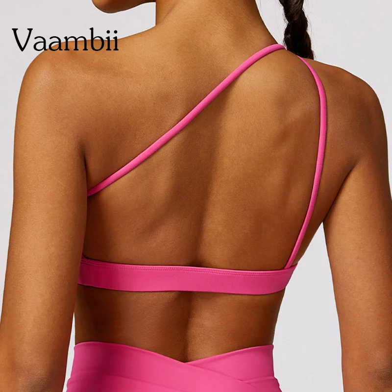 Sports Bra One Shoulder Gym Fitness Athletic Brassiere Backless Gym Bra Shockproof Yoga Vest Tights Crop Top Women Sports Bras