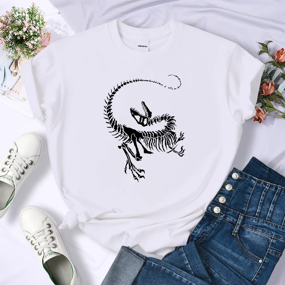 Velociraptor Skeleton Retro Y2K Womens T Shirts Street Personality  Tops Cool Sport Tee Clothing Breathable Summer Female Tee