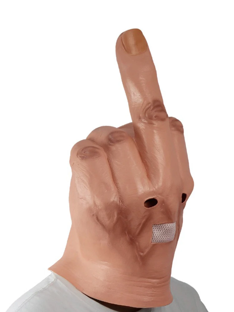 Halloween Creative Personality Despises Vertical Middle Finger Latex Mask Creepy Fingers Mask Cosplay Spoof Headgear Props