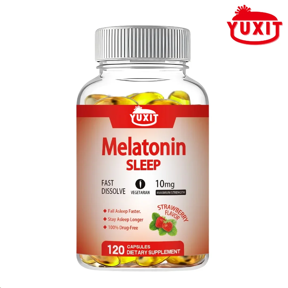 YUXIT Melatonin 10mg Sleep Aid 120 Strawberry Flavored Capsules for Healthy Sleep