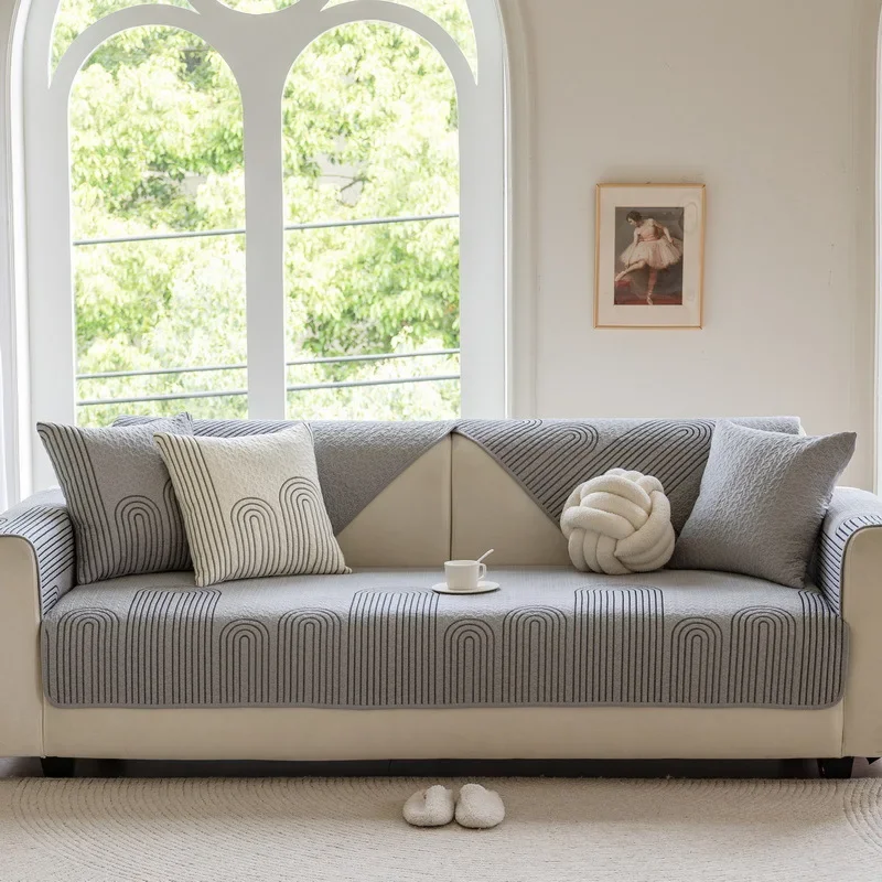 Solid Color Chenille Sofa Towel Thick Universal Sectional Sofa Cover Modern Furniture Dustproof Cover L-shape Couch Covers