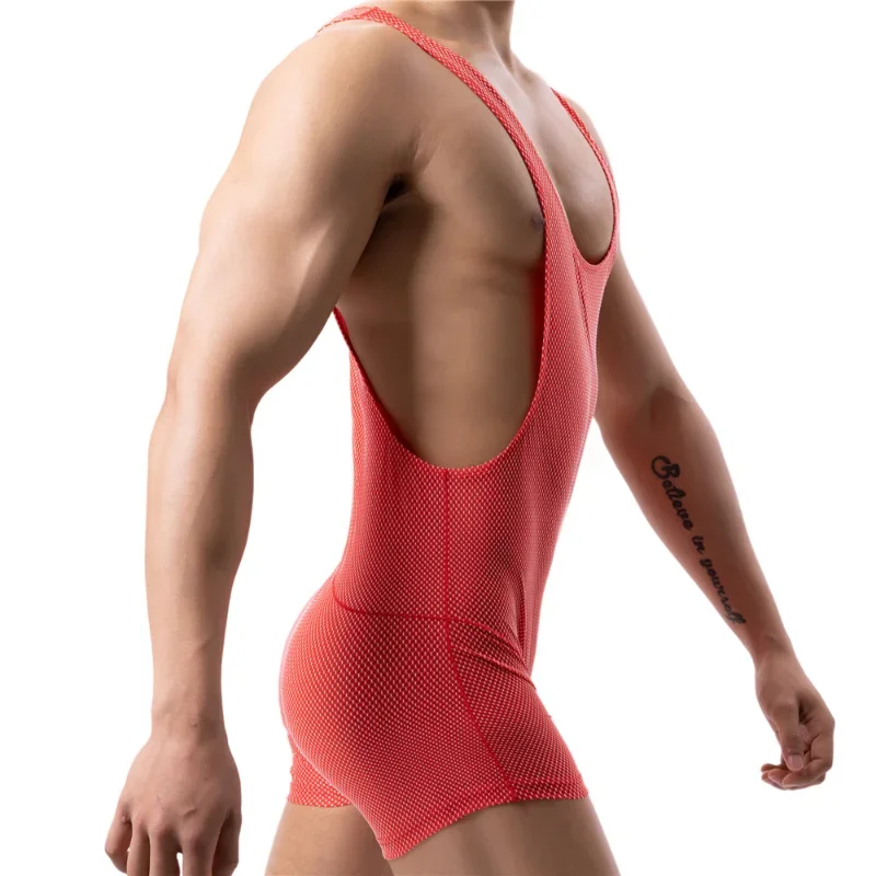 เซ็กซี่ Mens Breathable ยืดเพาะกาย Leotard ฟิตเนสมวยปล้ํา One-piece Homewear Man Jumpsuit ชายชุดกีฬา