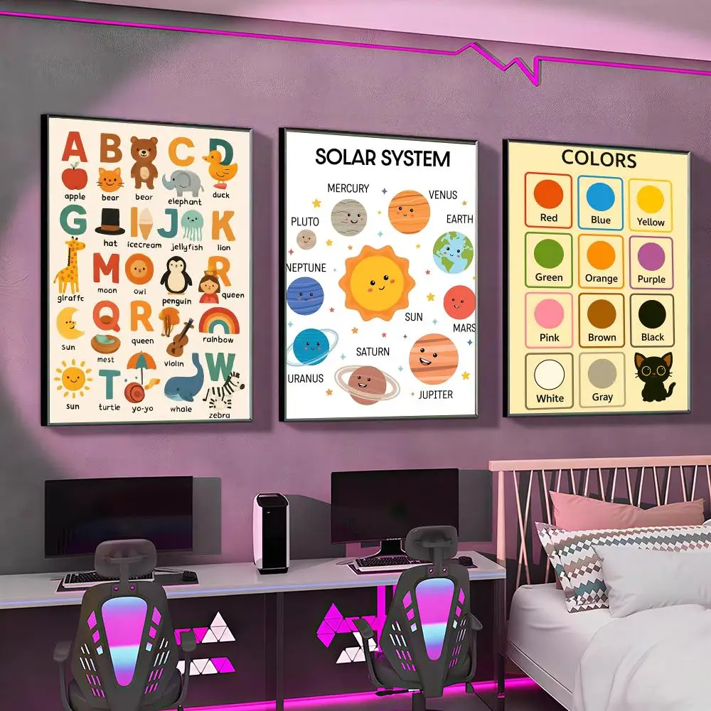 Kids Style Colorful Educational for Kids Poster Versatile HD Waterproof Wall Art Self-Adhesive Decor for Any Space Ideal Gift