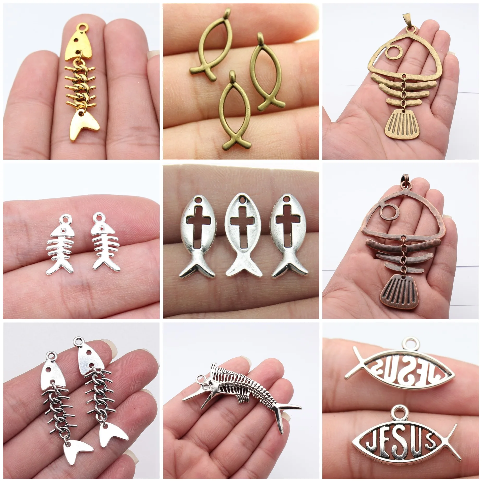Fish Bone Symbol Religious Amulet Charms Pendant Christian For DIY Bracelet Necklace Jewelry Making Supplies
