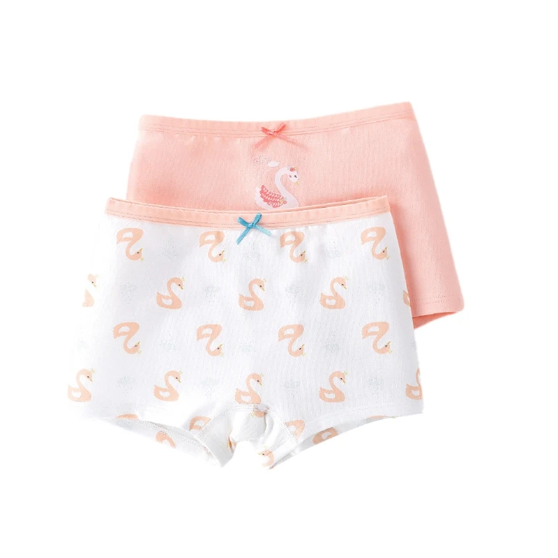 2PCS Girls' Cotton Boxer Briefs Baby Flower Cartoon Bow Boxers Breathable Girls' Underwear Pants