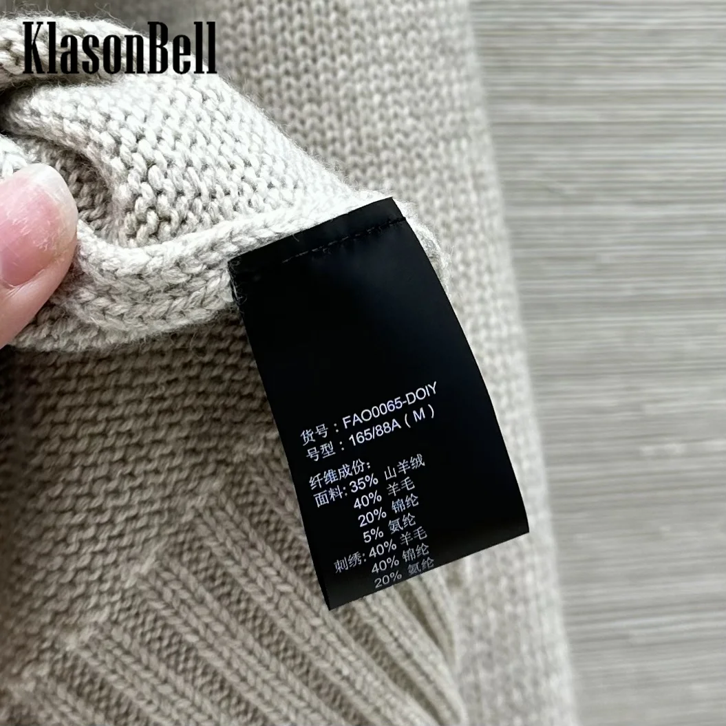 8.24 KlasonBell Women Classic Hand Stitched Embroidery Decoration Wool Cashmere Knit Simple Loose O-Neck Single Breasted Coat