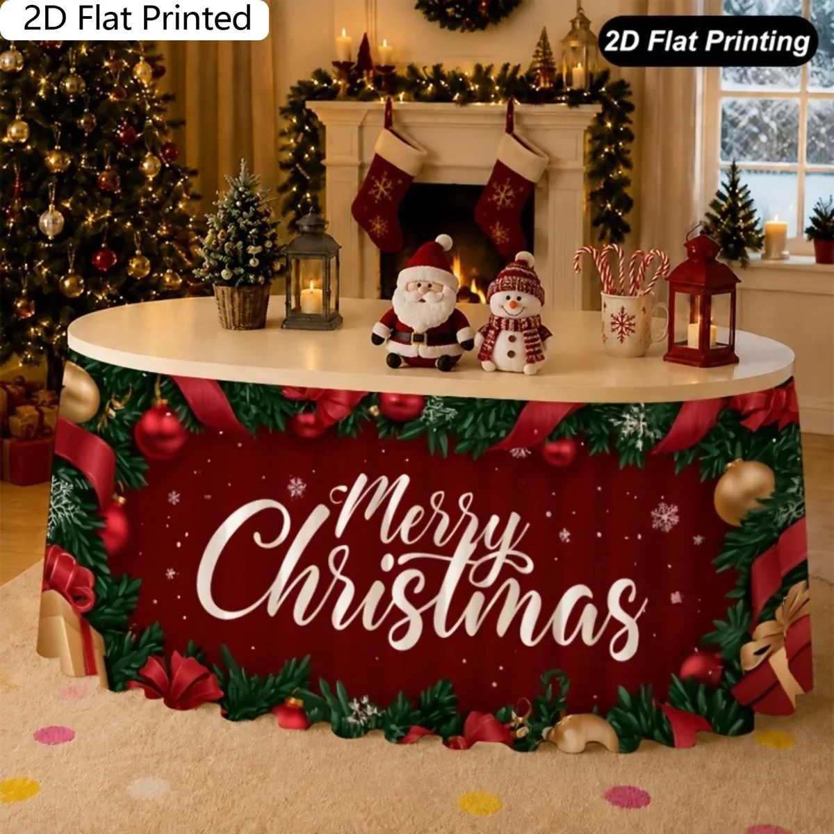 1. PC table skirt tablecloth  2D plane printing  Christmas decorations for the tablecloth