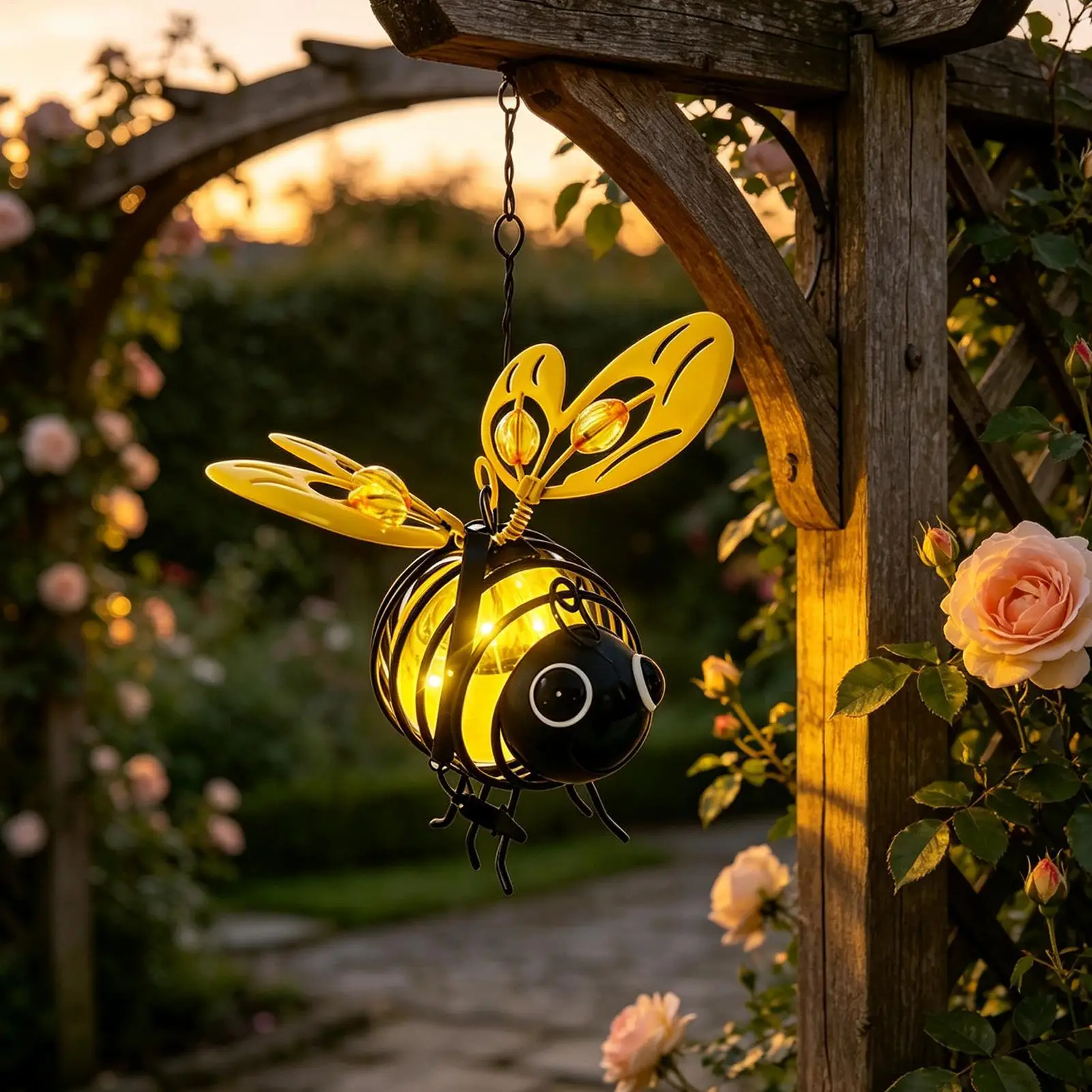 Bee Garden Lights Waterproof Bee Statues Path Lamps Lights Outdoor Figurines for Outdoor Garden Walkway Patio Outside Lawn Porch