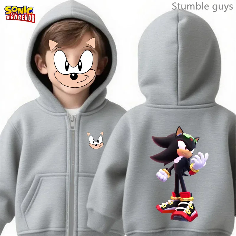 Sweat à capuche avec fermeture éclair pour enfants, vêtements de sport Sonic durables pour garçons et filles, voyage en parc, printemps-automne