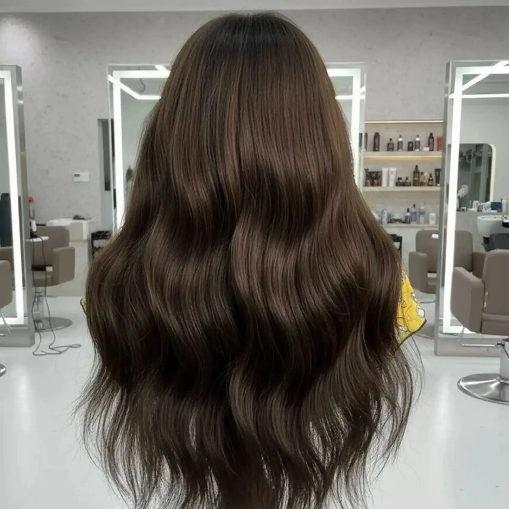 

18 Inches Ombre Brown Dark Wigs Natural Wave Synthetic Lace Frontal Wigs Realistic Look Natural Hairline Glueless Wigs Daily Use