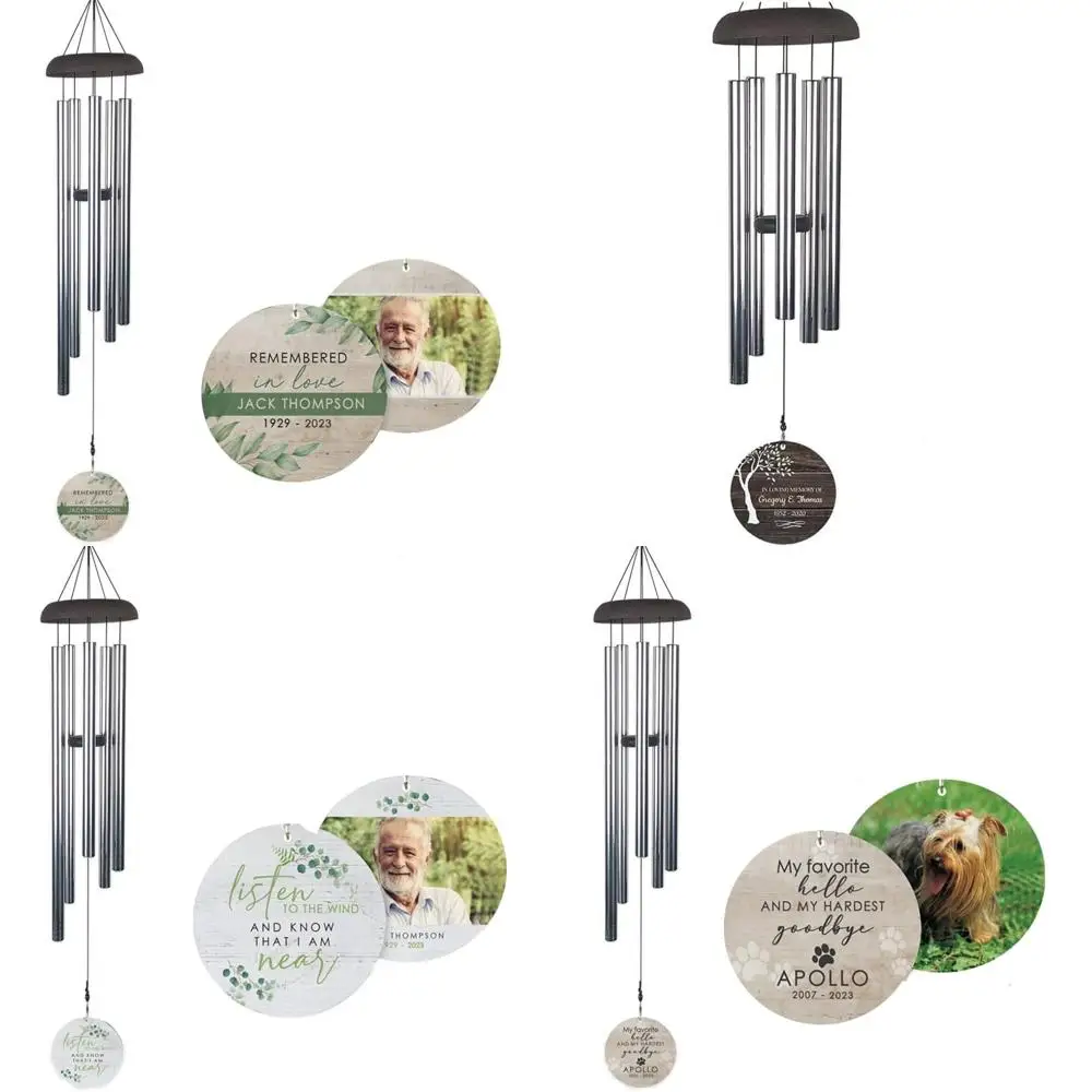 

personalized memorial wind chime - 30" floral wood, custom sympathy gift