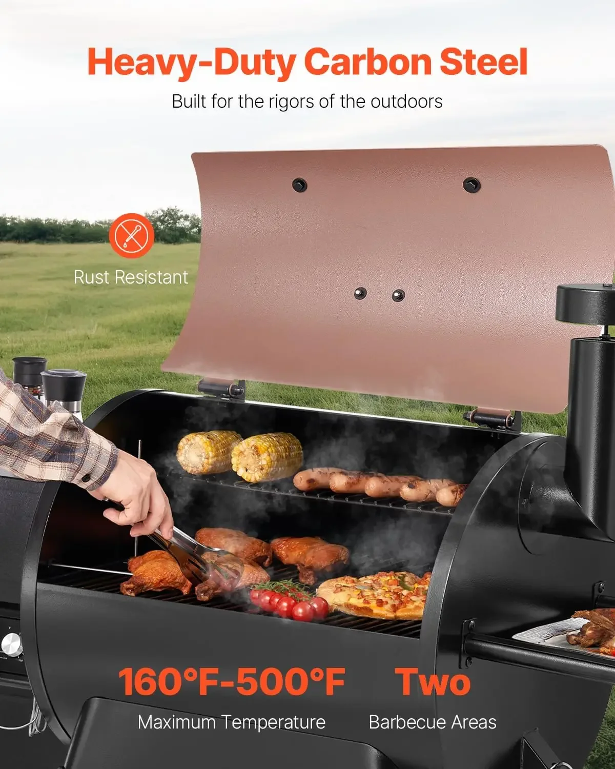 Wood Pellet Grill Smoker 8 in 1 BBQ Grills for Outdoor Cooking 575 Square Inches Cook Area Electric Grill and Smoker with LCD