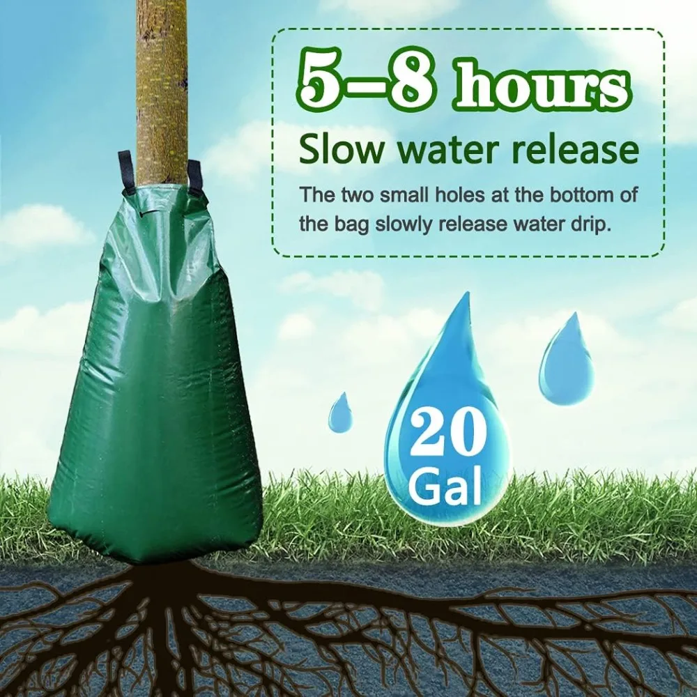 12 Pack 20 Gallon Tree Watering Bags, 5-8 Hours Releasing Time, Reusable, Heavy Duty and Slow Release Gator Bags for Trees