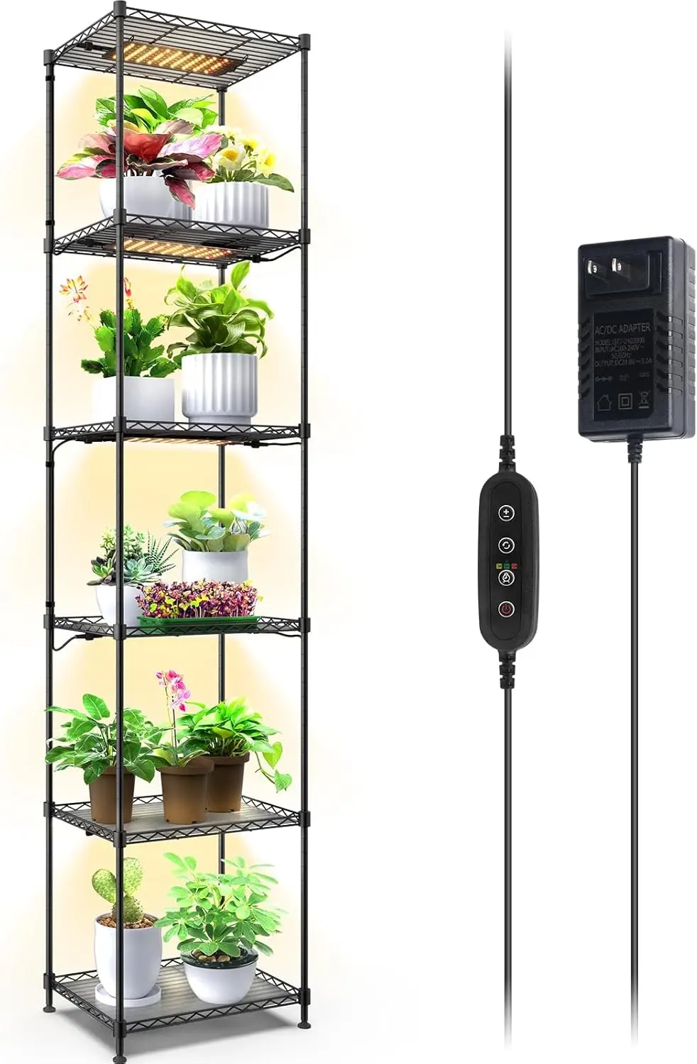 

6-Tier Plant Stand with Full Spectrum Grow Lights, Auto Timer, 3 Modes, Indoor Garden Shelf for Succulents and Flowers