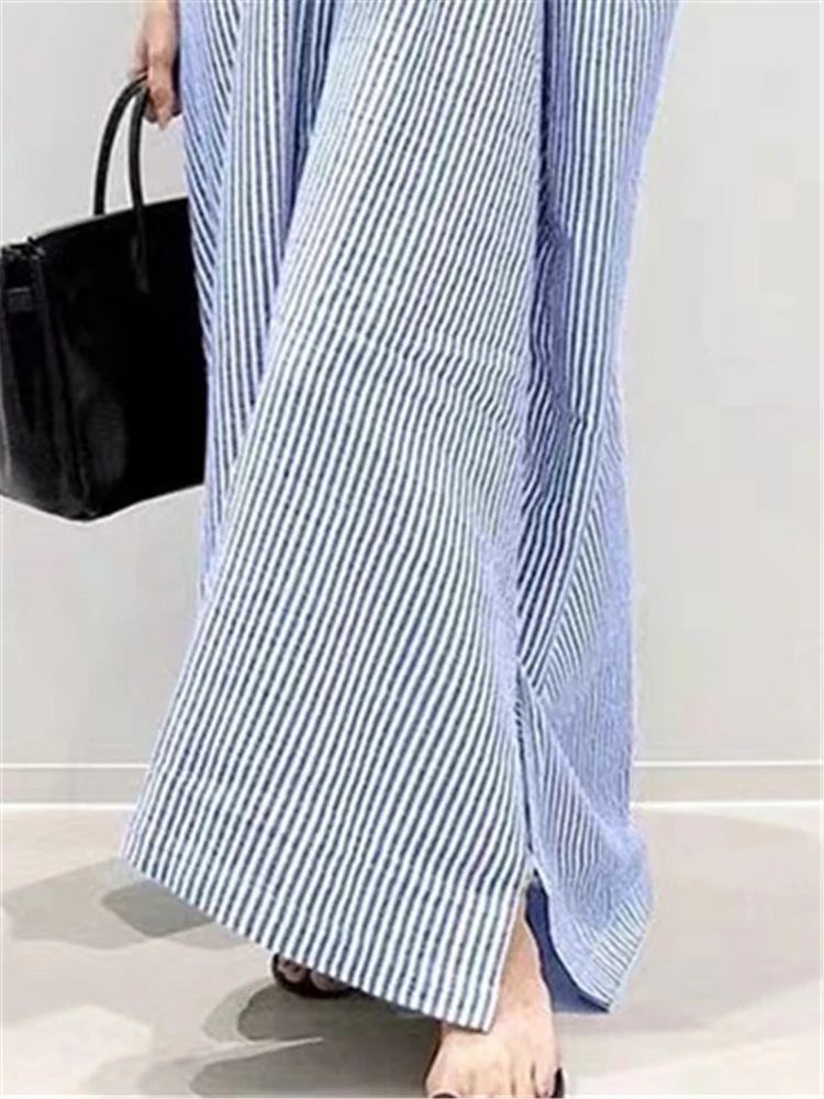 Realeft 2025 novo vintage listrado camisas longas das mulheres vestidos de manga longa único breasted casual solto vestidos retos feminino