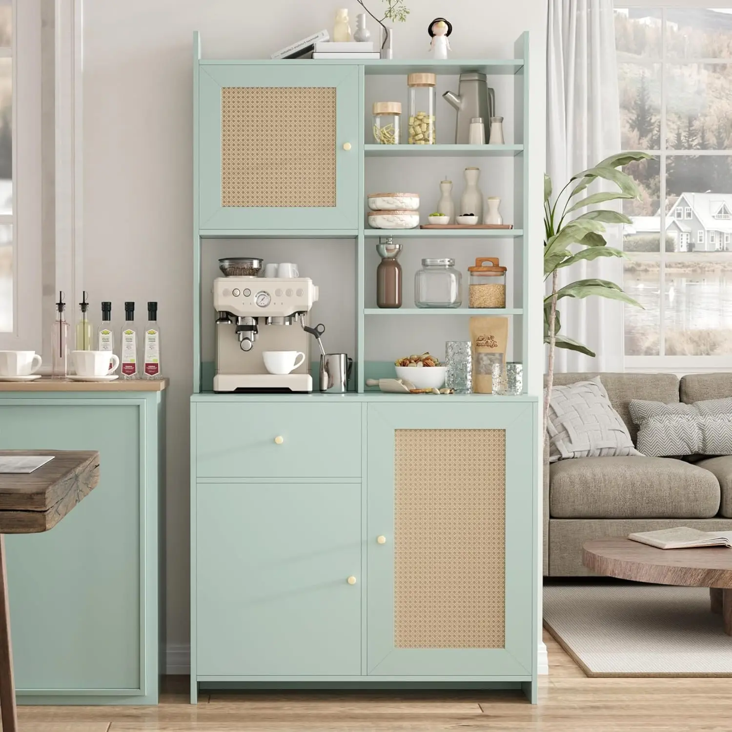 71in 71in Tall Kitchen Pantry Cabinet with Adjustable Shelf, Storage Cabinet with Microwave Stand for Kitchen, Dining Room, or Living Room - Aliexpress Deal
