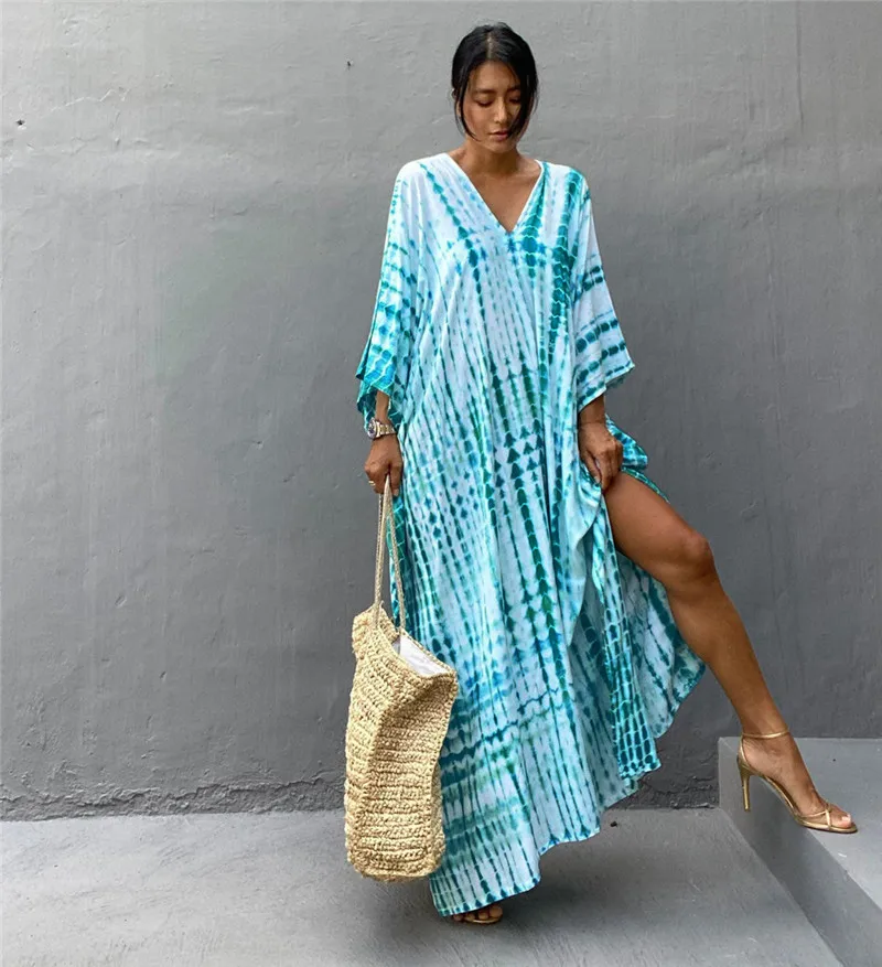 Plus Size Women Beachwear Long Beach Coverups Kaftan Casual Caftan Dress Swimwear cover ups