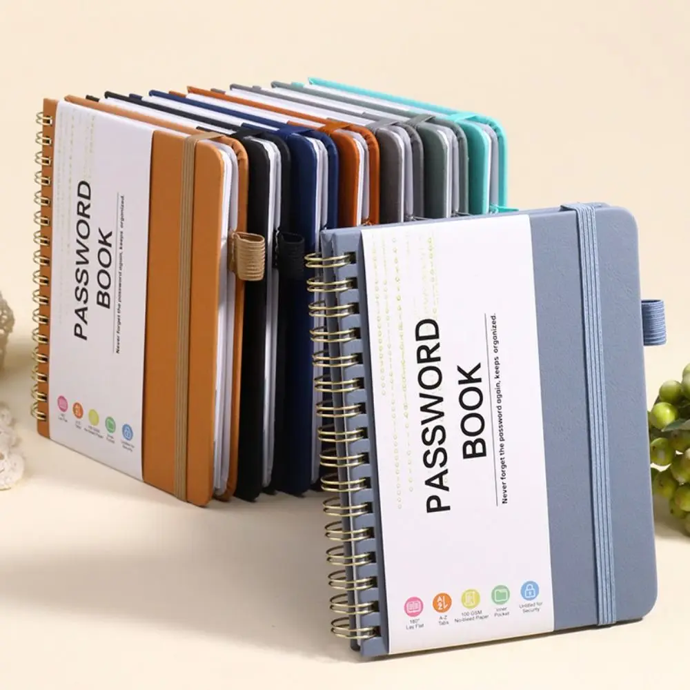 With Alphabetical Tabs Pocket Password Keeper Book A6/B6 Size Coil Book Password Keeper Notebook with Penholder Strap