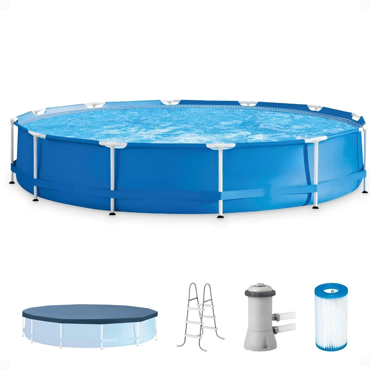 

12' x 30" Round Metal Frame Outdoor Above Ground Swimming Pool Set with Filter Pump, Cartridges, 42 Inch Steel Pool, Customized