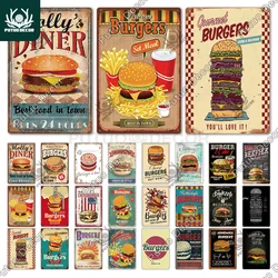 Putuo Decor Hamburger Fast Food Plaque Metal Vintage Tin Sign Restaurant Wall Posters for Kitchen Cafe Diner Bar Iron Painting