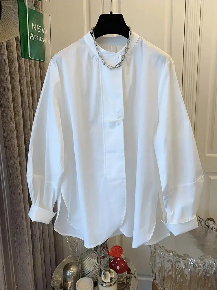 New Chinese Style Blouses Women Stand Neck Shirts Long Sleeve Elegant Shirt  Loose Casual Blouse Tops 2024