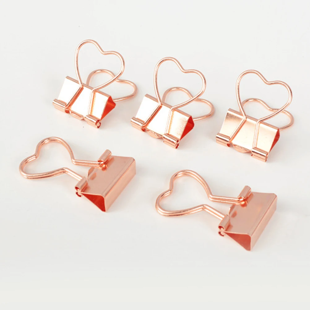 

12 Pcs Binder Clips Notes Letter Paper Acrylic Box Decorative Heart Shaped Rose Gold