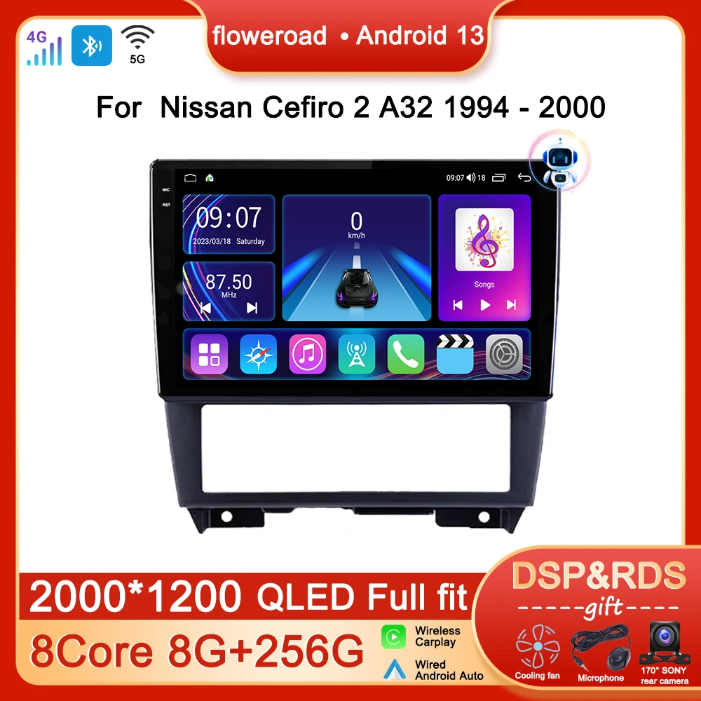 

QLED Screen 8G+256G Android For Nissan Cefiro 2 A32 1994 - 2000 Car Radio Multimedia Player Navigation GPS Apple Carplay NO 2DIN