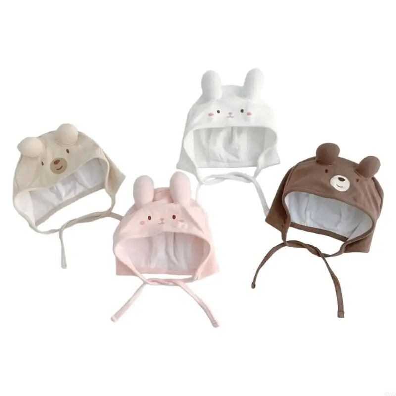 QX2D Cotton Breathable Baby Earflap Hat Animal Charm for Toddlers Hospital Bonnet