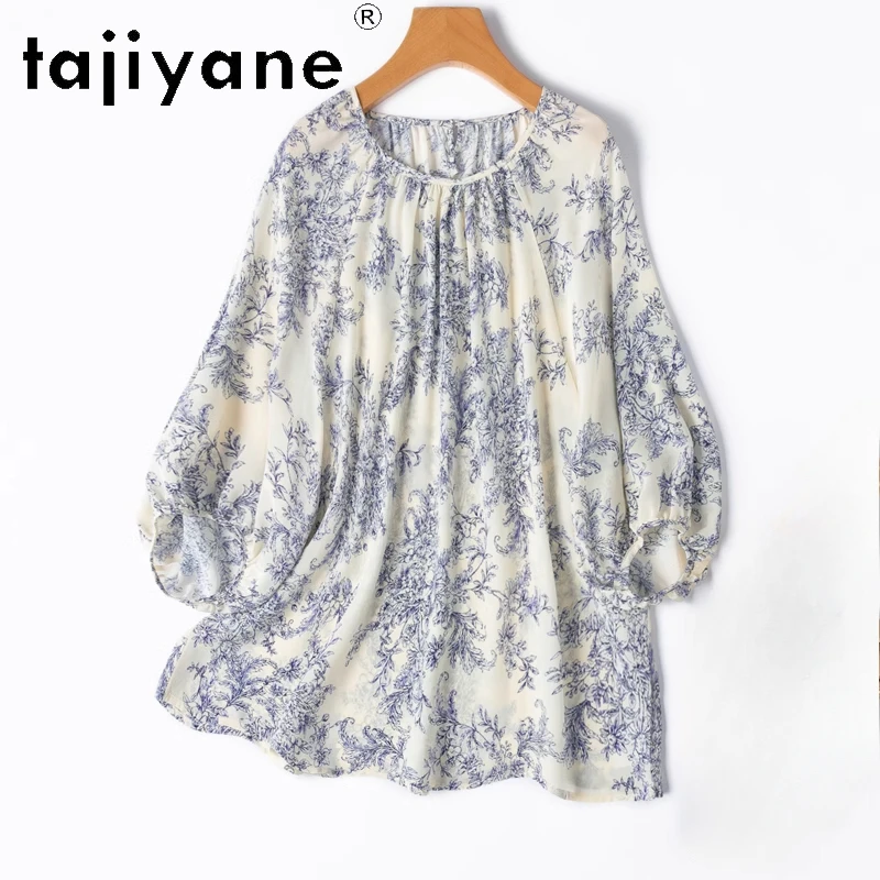 

TAJIYANE 100% Natural Mulberry Silk T Shirts Woman Elegant Prited T Shirt High Quality Summer Tops 2025 Women Clothing Футболка