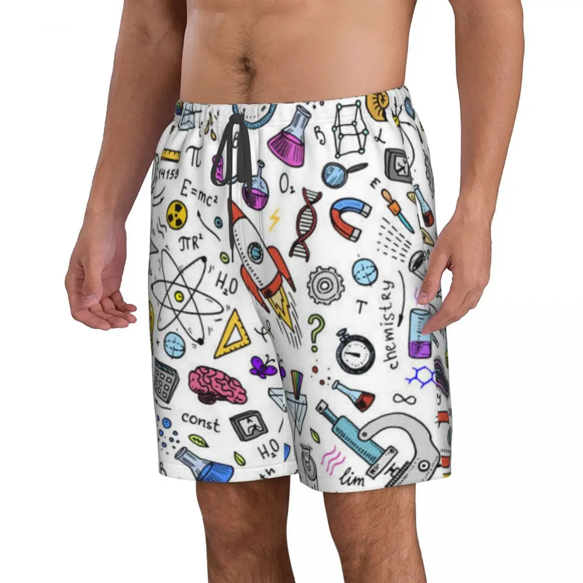 Men's Swim Shorts Trunks Old Sketch Scientific Formulas Calculations In Physics Beach Board Shorts Sports Surfing Swimwear