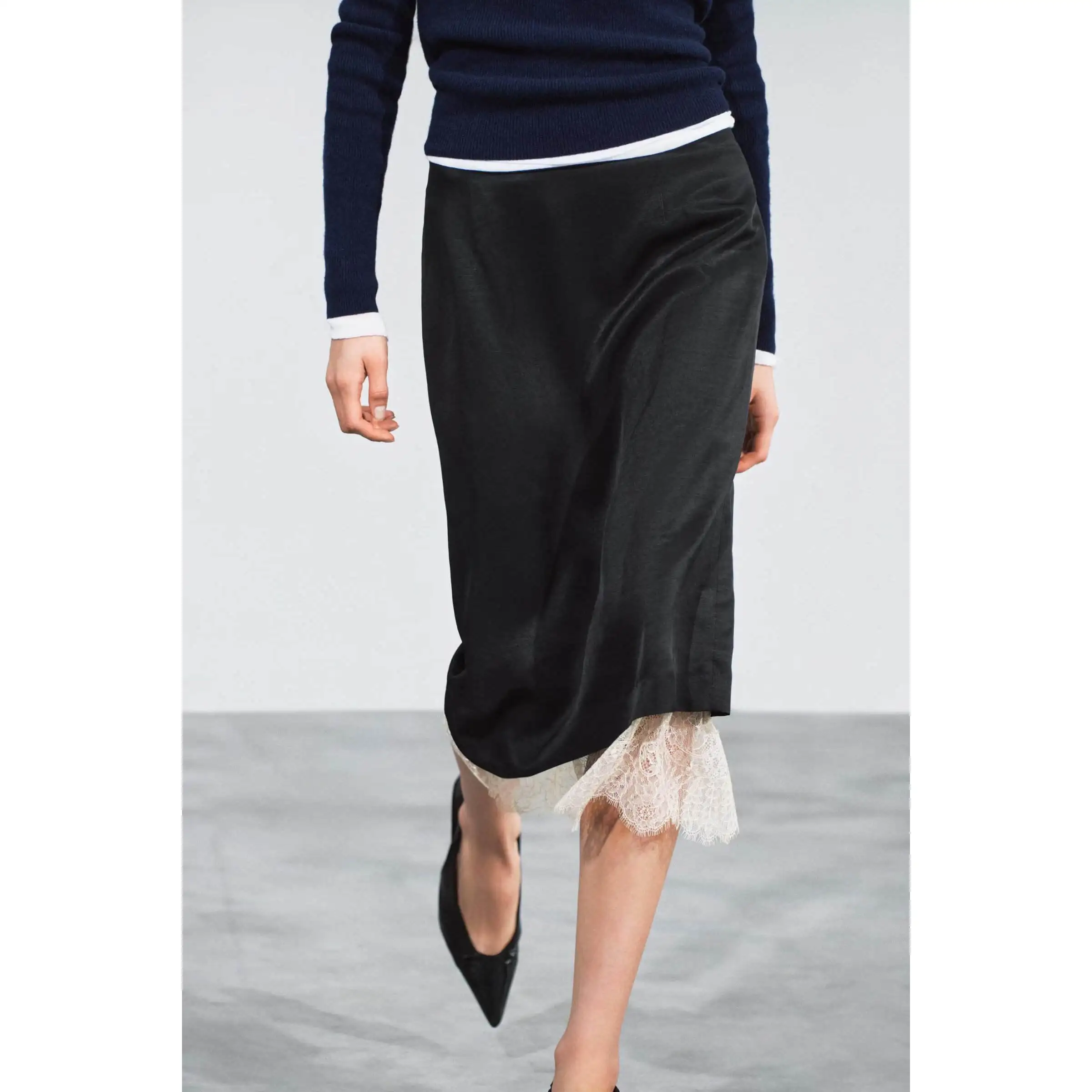 Early Autumn New Arrival Women's Fashion Simple Matching Lace Half Skirt ZR Style Polyester Fiber Straight Tube Slim Fit
