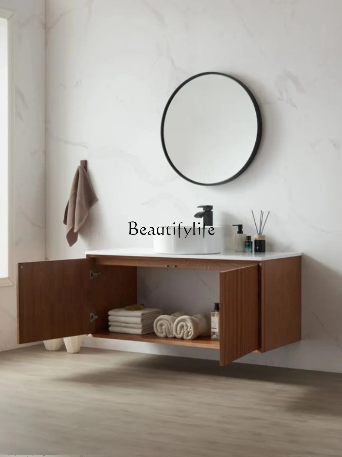 Pastoral Style Bathroom Solid Wood Bathroom Cabinet Oak Washbasin Wash Basin Wash Basin Sets Wall Cupboard